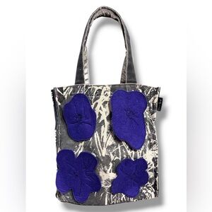 LOOP NYC Andy Warhol Canvas Tote Purple Felt Flowers VINTAGE